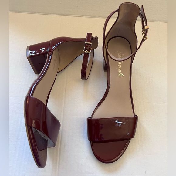 Free People Burgundy Red Patent Leather Ankle Strap Block Heels size 9 - Picture 2 of 12